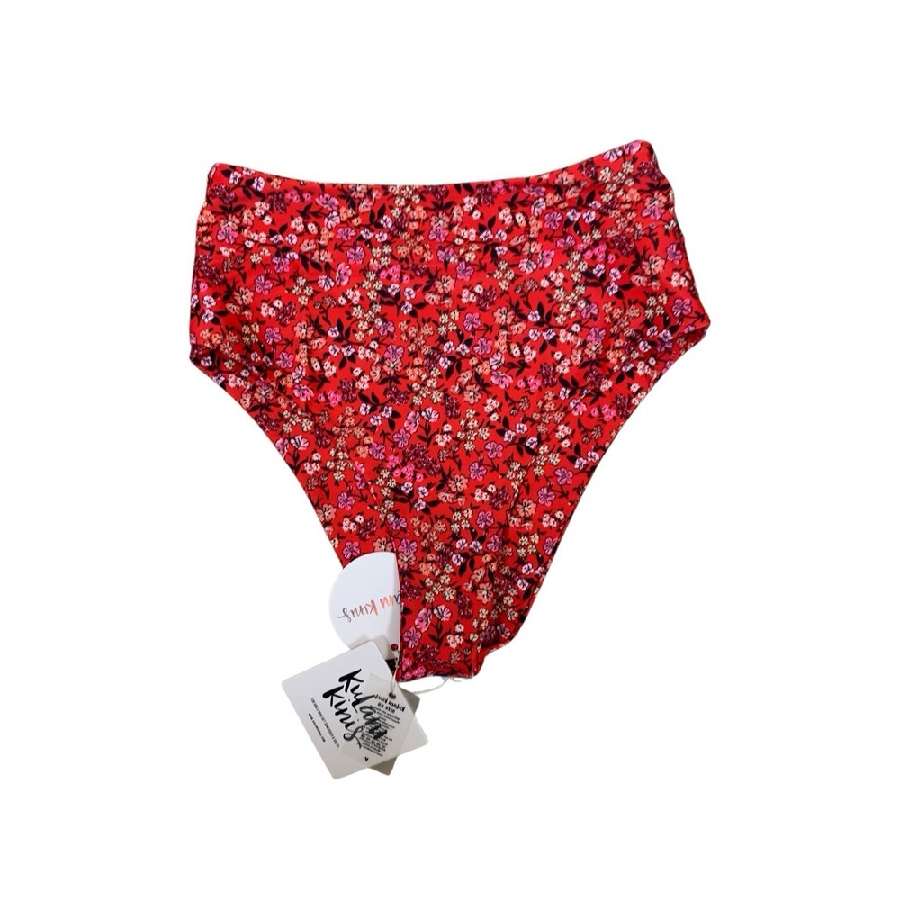 Kulani Kinis Zulu Floral High Hip Bikini‎ Bottom XS NWT Red Pink Tropical